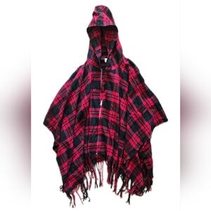 Quagga Green Label Poncho Shawl Womens One Size Recycled Red Plaid